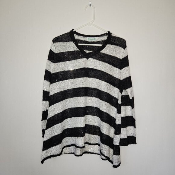 Lulu-B Black & White Sequin Knit Sweater - Picture 2 of 5